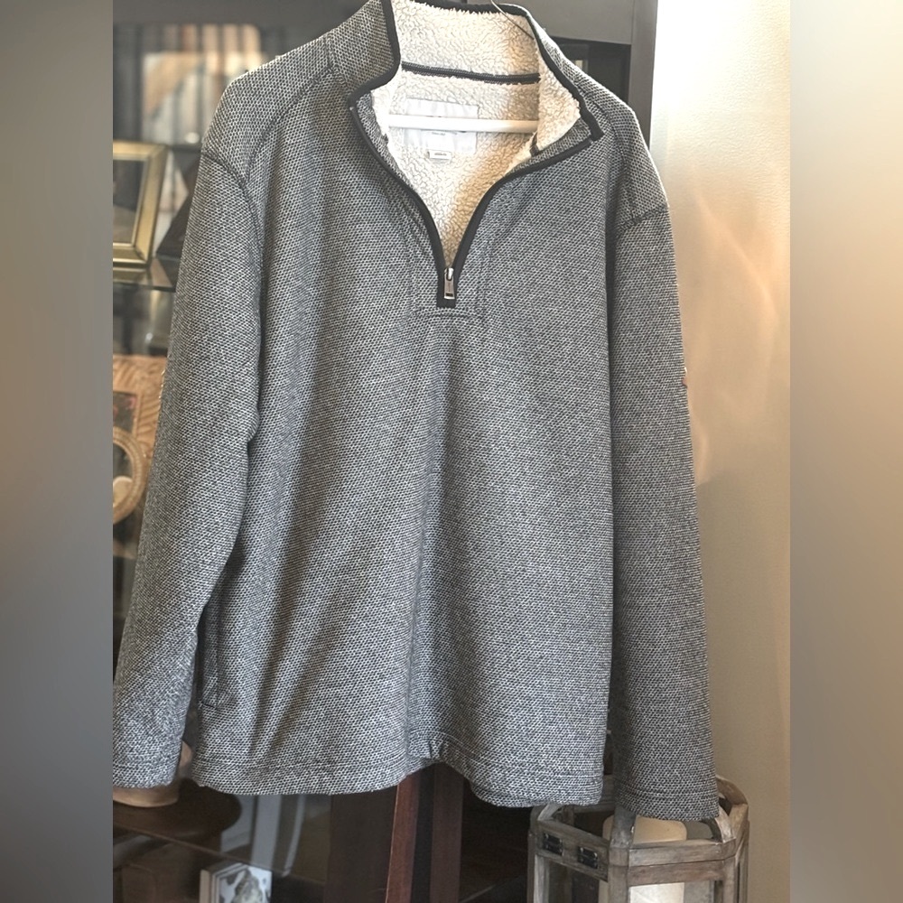 Orvis 1/4 Zip Pullover Jacket. Mens Sz-L Sherpa Lined Classic Gray/Black EUC